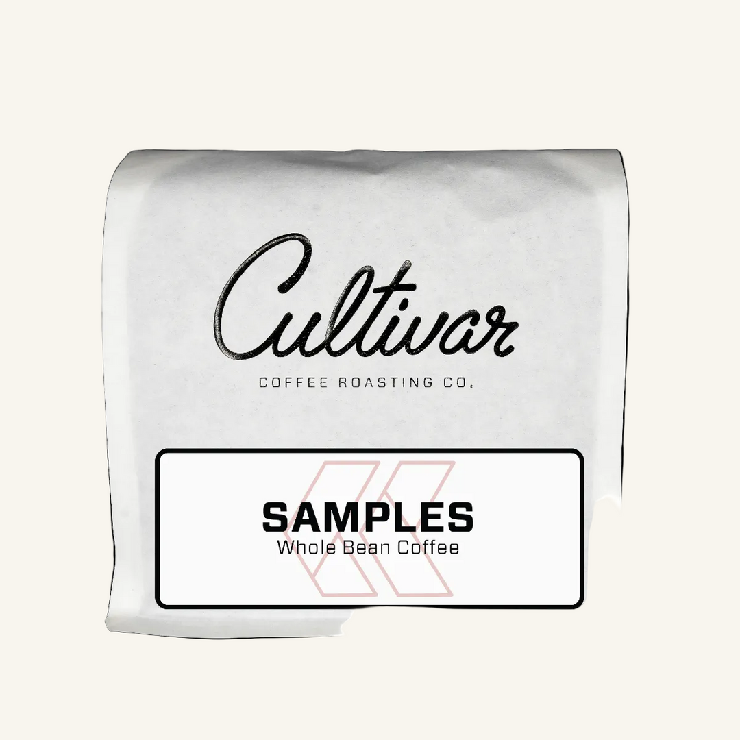 Retail bag of Cultivar Coffee Roasting Co.'s 4 oz Coffee Samples freshly roasted coffee beans