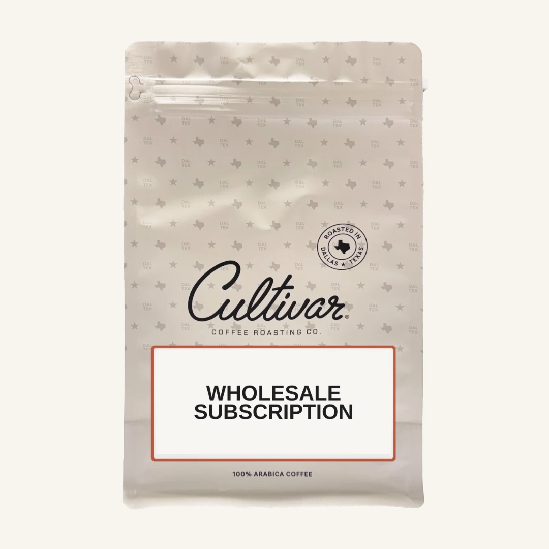 Retail bag of Cultivar Coffee Roasting Co.'s Wholesale Subscription freshly roasted coffee beans